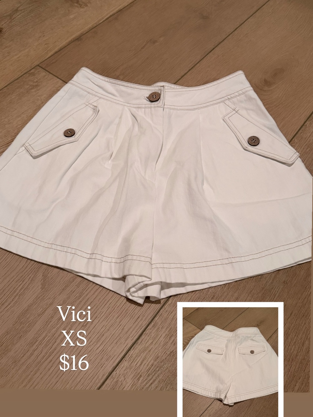Vici White High-Rise Button Pocket Bermuda Shorts
